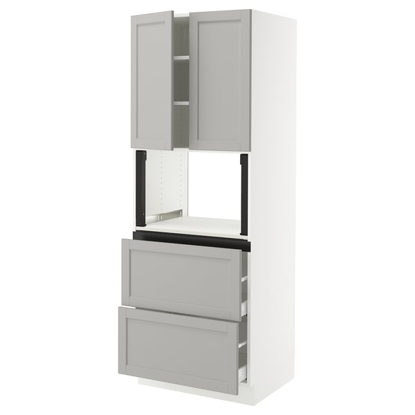 SEKTION / MAXIMERA Gabinete alto micro+2cajones/2prta, blanco/Lerhyttan gris claro, 30x24x80 "