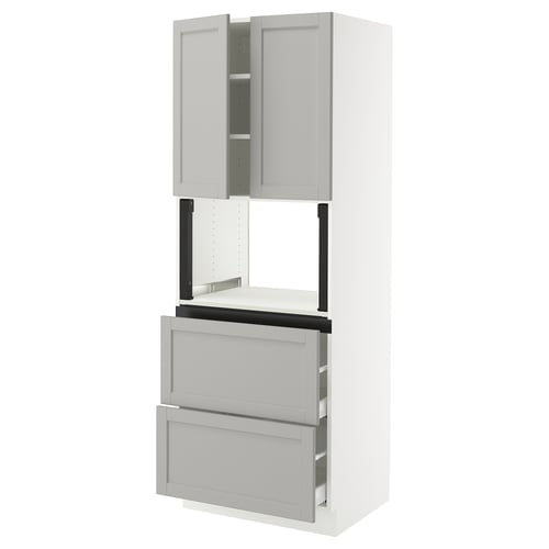 SEKTION / MAXIMERA Gabinete alto micro+2cajones/2prta, blanco/Lerhyttan gris claro, 30x24x80 "