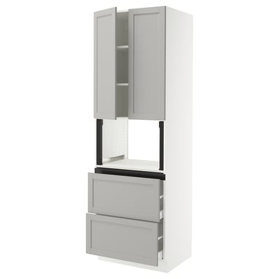 SEKTION / MAXIMERA Gabinete alto micro+2cajones/2prta, blanco/Lerhyttan gris claro, 30x24x90 "