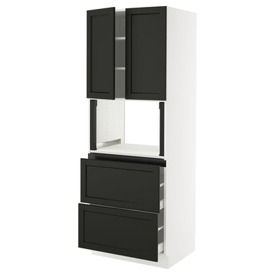 SEKTION / MAXIMERA Gabinete alto micro+2cajones/2prta, blanco/Lerhyttan teñido en negro, 30x24x80 "