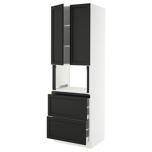 SEKTION / MAXIMERA Gabinete alto micro+2cajones/2prta, blanco/Lerhyttan teñido en negro, 30x24x90 "