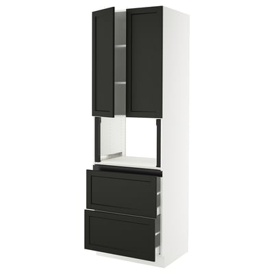 SEKTION / MAXIMERA Gabinete alto micro+2cajones/2prta, blanco/Lerhyttan teñido en negro, 30x24x90 "