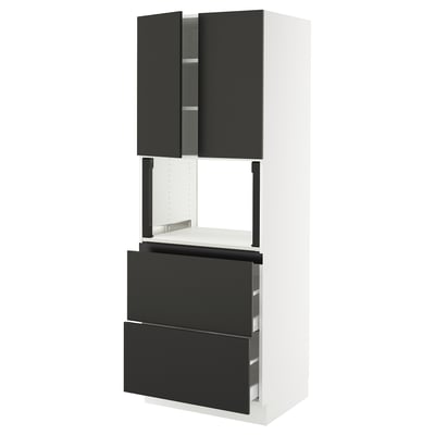 SEKTION / MAXIMERA Gabinete alto micro+2cajones/2prta, blanco/Nickebo antracita mate, 30x24x80 "