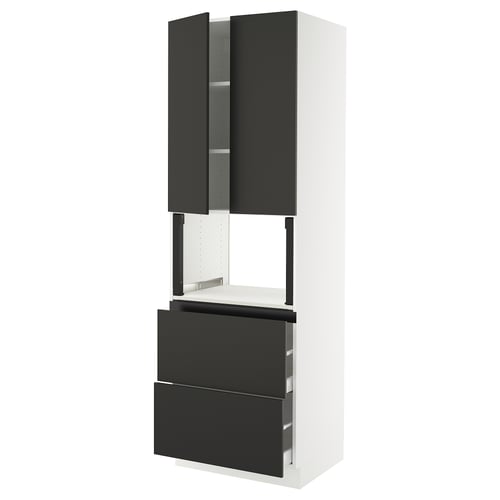 SEKTION / MAXIMERA Gabinete alto micro+2cajones/2prta, blanco/Nickebo antracita mate, 30x24x90 "