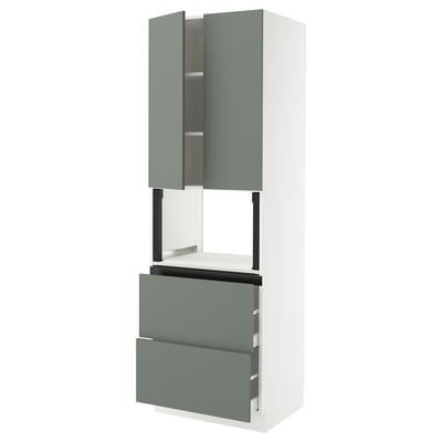 SEKTION / MAXIMERA Gabinete alto micro+2cajones/2prta, blanco/Nickebo verde grisáceo mate, 30x24x90 "