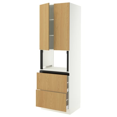 SEKTION / MAXIMERA Gabinete alto micro+2cajones/2prta, blanco/Sinarp chapa de roble, 30x24x90 "