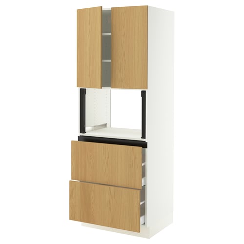 SEKTION / MAXIMERA Gabinete alto micro+2cajones/2prta, blanco/Sinarp chapa de roble, 30x24x80 "
