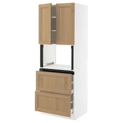 SEKTION / MAXIMERA Gabinete alto micro+2cajones/2prta, blanco/Vedhamn roble, 30x24x80 "