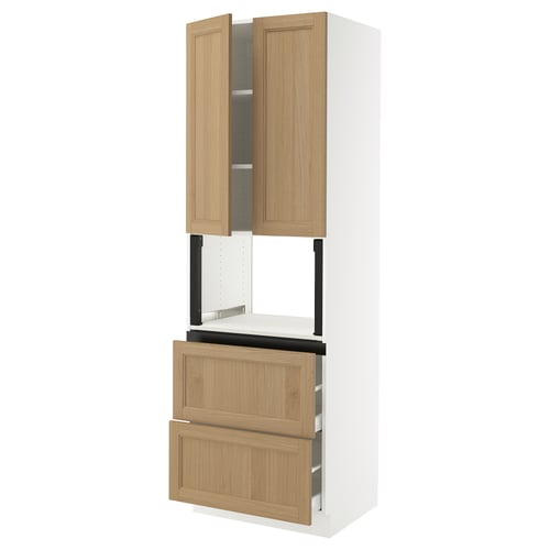SEKTION / MAXIMERA Gabinete alto micro+2cajones/2prta, blanco/Vedhamn roble, 30x24x90 "