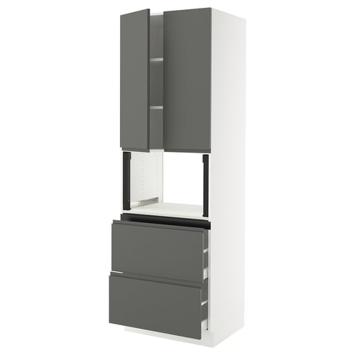 SEKTION / MAXIMERA Gabinete alto micro+2cajones/2prta, blanco/Voxtorp gris oscuro, 30x24x90 "