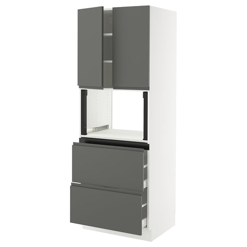 SEKTION / MAXIMERA Gabinete alto micro+2cajones/2prta, blanco/Voxtorp gris oscuro, 30x24x80 "