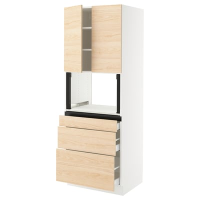 SEKTION / MAXIMERA Gabinete alto micro+3 cjn/2 puertas, blanco/Askersund efecto de fresno claro, 30x24x80 "