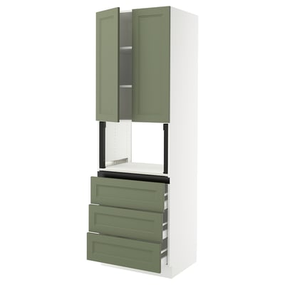 SEKTION / MAXIMERA Gabinete alto micro+3 cjn/2 puertas, blanco/Axstad gris-verde, 30x24x90 "