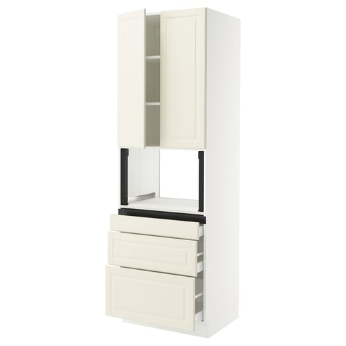 SEKTION / MAXIMERA Gabinete alto micro+3 cjn/2 puertas, blanco/Bodbyn color hueso, 30x24x90 "
