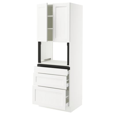 SEKTION / MAXIMERA Gabinete alto micro+3 cjn/2 puertas, blanco Enköping/blanco efecto madera, 30x24x80 "