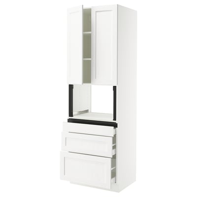 SEKTION / MAXIMERA Gabinete alto micro+3 cjn/2 puertas, blanco Enköping/blanco efecto madera, 30x24x90 "