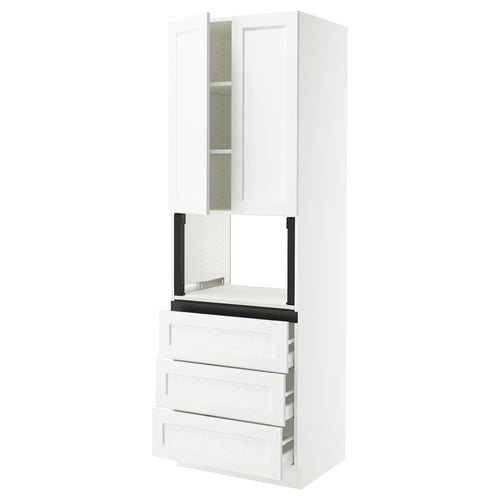 SEKTION / MAXIMERA Gabinete alto micro+3 cjn/2 puertas, blanco Enköping/blanco efecto madera, 30x24x90 "