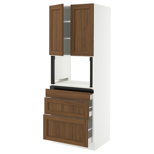 SEKTION / MAXIMERA Gabinete alto micro+3 cjn/2 puertas, blanco Enköping/marrón efecto de nogal, 30x24x80 "