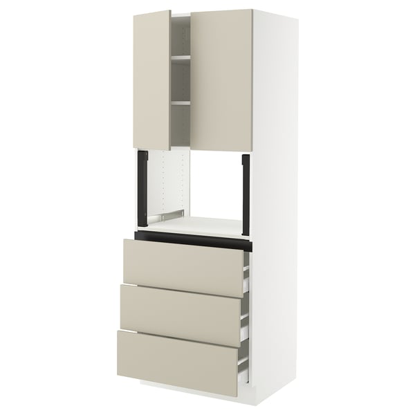 SEKTION / MAXIMERA Gabinete alto micro+3 cjn/2 puertas, blanco/Havstorp beige, 30x24x80 "