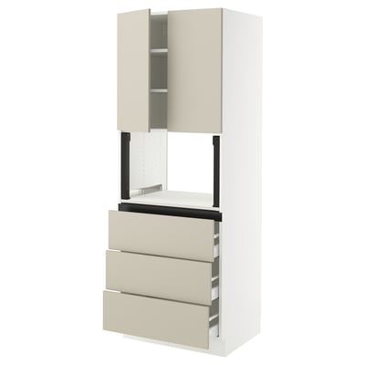 SEKTION / MAXIMERA Gabinete alto micro+3 cjn/2 puertas, blanco/Havstorp beige, 30x24x80 "
