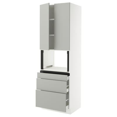 SEKTION / MAXIMERA Gabinete alto micro+3 cjn/2 puertas, blanco/Havstorp gris claro, 30x24x90 "