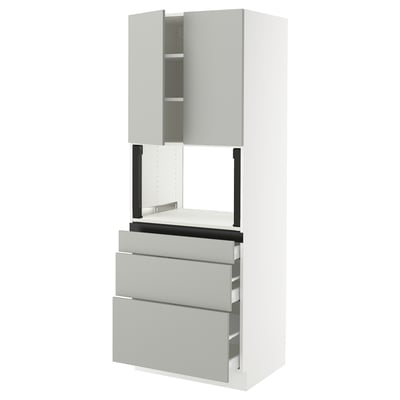 SEKTION / MAXIMERA Gabinete alto micro+3 cjn/2 puertas, blanco/Havstorp gris claro, 30x24x80 "