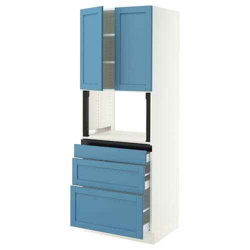 SEKTION / MAXIMERA Gabinete alto micro+3 cjn/2 puertas, blanco/Lerhyttan azul, 30x24x80 "
