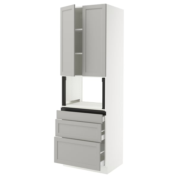 SEKTION / MAXIMERA Gabinete alto micro+3 cjn/2 puertas, blanco/Lerhyttan gris claro, 30x24x90 "
