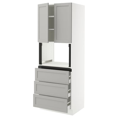 SEKTION / MAXIMERA Gabinete alto micro+3 cjn/2 puertas, blanco/Lerhyttan gris claro, 30x24x80 "