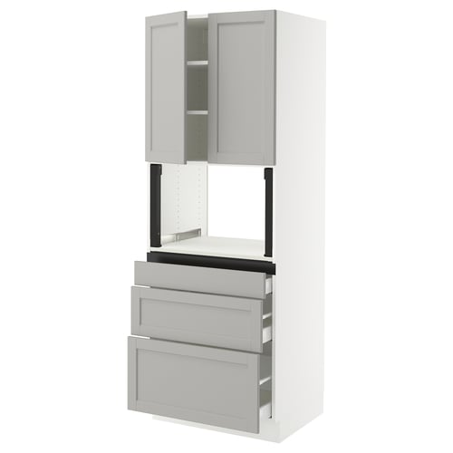 SEKTION / MAXIMERA Gabinete alto micro+3 cjn/2 puertas, blanco/Lerhyttan gris claro, 30x24x80 "