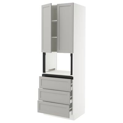 SEKTION / MAXIMERA Gabinete alto micro+3 cjn/2 puertas, blanco/Lerhyttan gris claro, 30x24x90 "