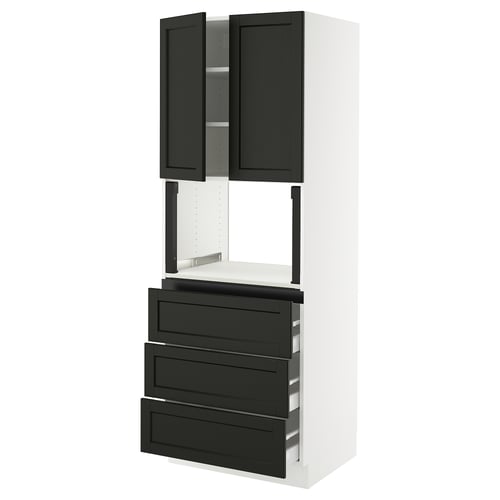 SEKTION / MAXIMERA Gabinete alto micro+3 cjn/2 puertas, blanco/Lerhyttan teñido en negro, 30x24x80 "