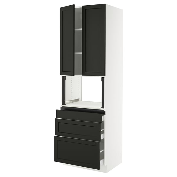 SEKTION / MAXIMERA Gabinete alto micro+3 cjn/2 puertas, blanco/Lerhyttan teñido en negro, 30x24x90 "