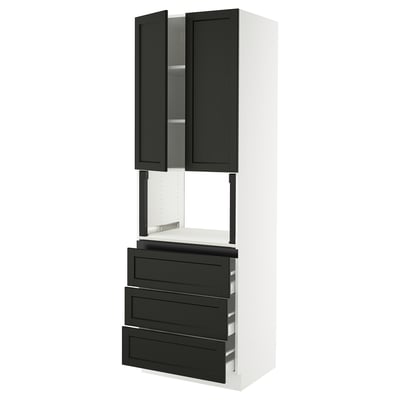 SEKTION / MAXIMERA Gabinete alto micro+3 cjn/2 puertas, blanco/Lerhyttan teñido en negro, 30x24x90 "