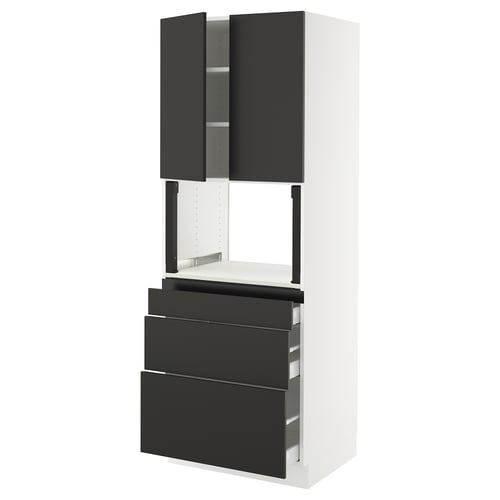 SEKTION / MAXIMERA Gabinete alto micro+3 cjn/2 puertas, blanco/Nickebo antracita mate, 30x24x80 "