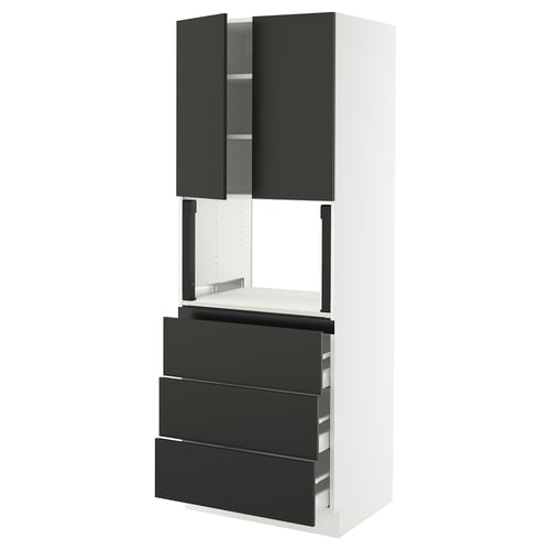 SEKTION / MAXIMERA Gabinete alto micro+3 cjn/2 puertas, blanco/Nickebo antracita mate, 30x24x80 "