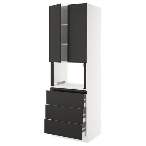 SEKTION / MAXIMERA Gabinete alto micro+3 cjn/2 puertas, blanco/Nickebo antracita mate, 30x24x90 "