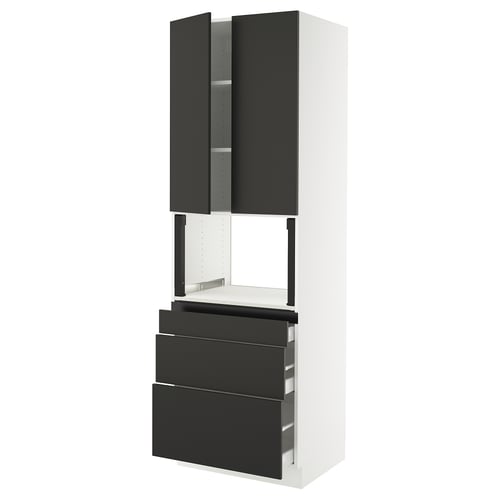 SEKTION / MAXIMERA Gabinete alto micro+3 cjn/2 puertas, blanco/Nickebo antracita mate, 30x24x90 "