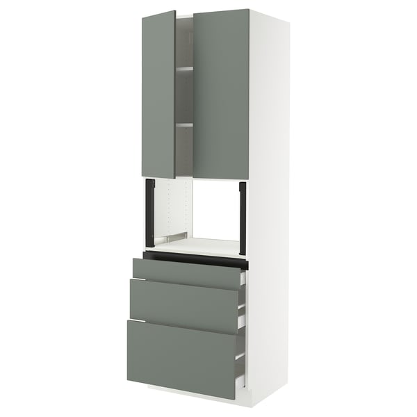 SEKTION / MAXIMERA Gabinete alto micro+3 cjn/2 puertas, blanco/Nickebo verde grisáceo mate, 30x24x90 "