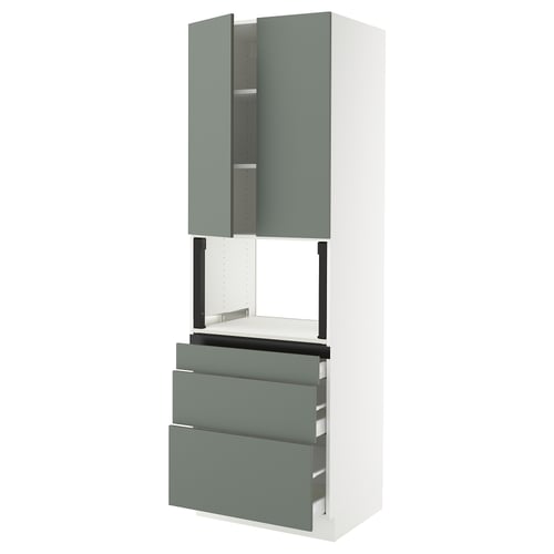 SEKTION / MAXIMERA Gabinete alto micro+3 cjn/2 puertas, blanco/Nickebo verde grisáceo mate, 30x24x90 "