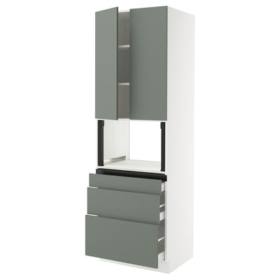 SEKTION / MAXIMERA Gabinete alto micro+3 cjn/2 puertas, blanco/Nickebo verde grisáceo mate, 30x24x90 "