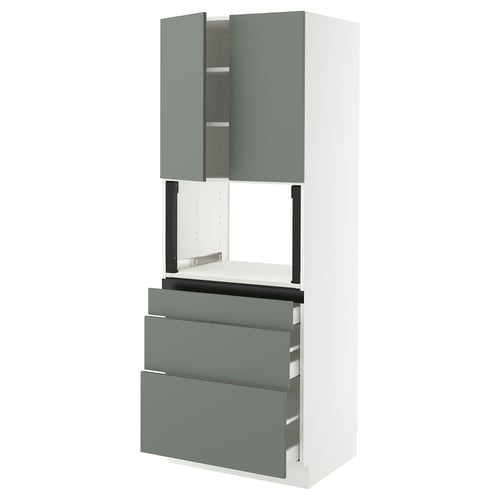 SEKTION / MAXIMERA Gabinete alto micro+3 cjn/2 puertas, blanco/Nickebo verde grisáceo mate, 30x24x80 "