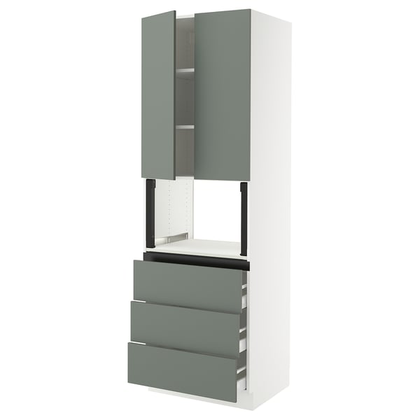 SEKTION / MAXIMERA Gabinete alto micro+3 cjn/2 puertas, blanco/Nickebo verde grisáceo mate, 30x24x90 "