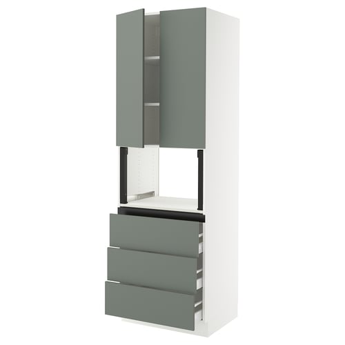 SEKTION / MAXIMERA Gabinete alto micro+3 cjn/2 puertas, blanco/Nickebo verde grisáceo mate, 30x24x90 "