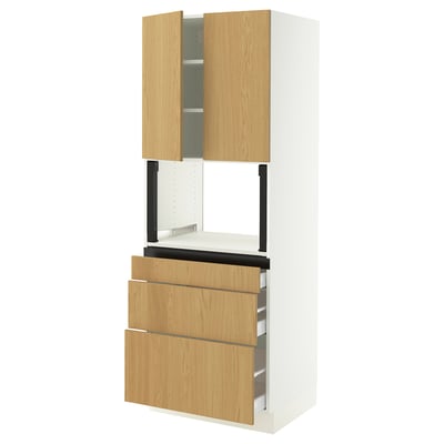 SEKTION / MAXIMERA Gabinete alto micro+3 cjn/2 puertas, blanco/Sinarp chapa de roble, 30x24x80 "