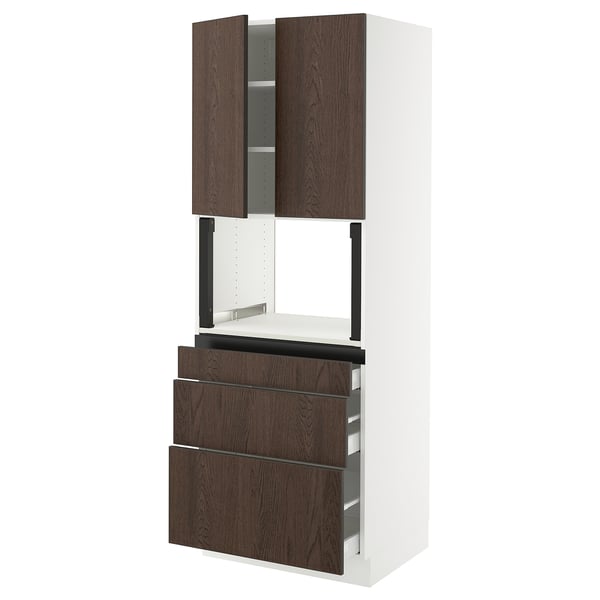 SEKTION / MAXIMERA Gabinete alto micro+3 cjn/2 puertas, blanco/Sinarp marrón, 30x24x80 "