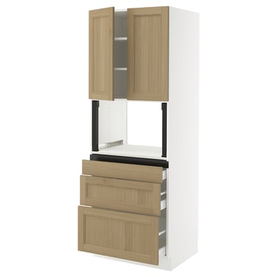 SEKTION / MAXIMERA Gabinete alto micro+3 cjn/2 puertas, blanco/Vedhamn roble, 30x24x80 "