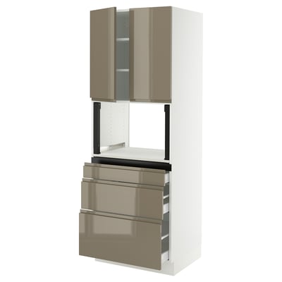 SEKTION / MAXIMERA Gabinete alto micro+3 cjn/2 puertas, blanco/Voxtorp marrón grisáceo oscuro alto brillo, 30x24x80 "