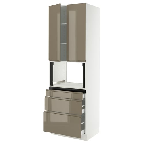 SEKTION / MAXIMERA Gabinete alto micro+3 cjn/2 puertas, blanco/Voxtorp marrón grisáceo oscuro alto brillo, 30x24x90 "