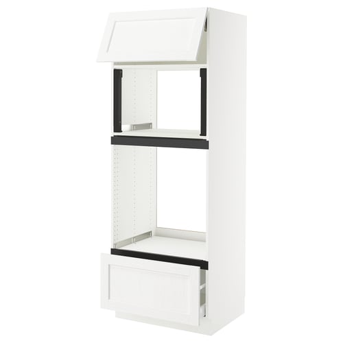 SEKTION / MAXIMERA Gabinete alto micro/horno+cajón/pt, blanco Enköping/blanco efecto madera, 30x24x80 "